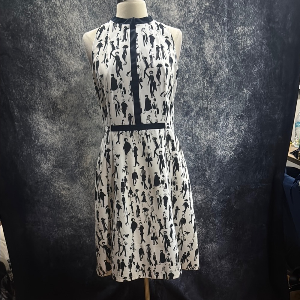 Akris Punto Black and White Pleated Zipper Collar Pattern Dress